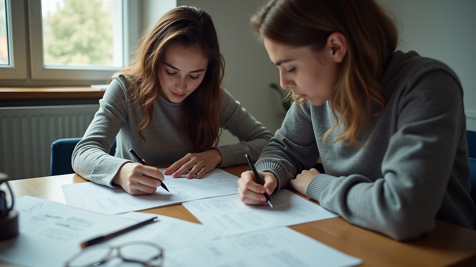 High angle view of a tutor and student working together on math problems