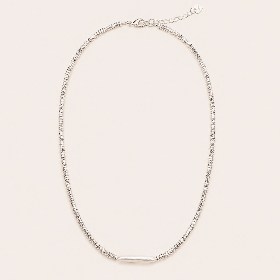 Delicate freshwater pearl necklace handcrafted with 925 sterling silver shard beads for everyday wear.
