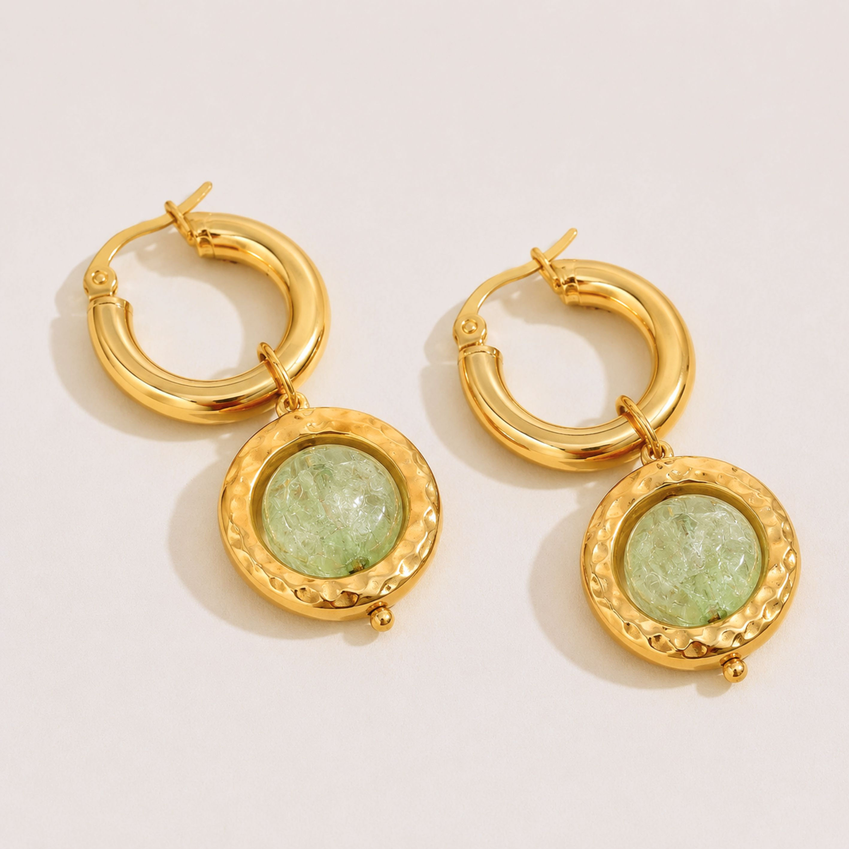 Soleil Green Glass Hoop Earrings
