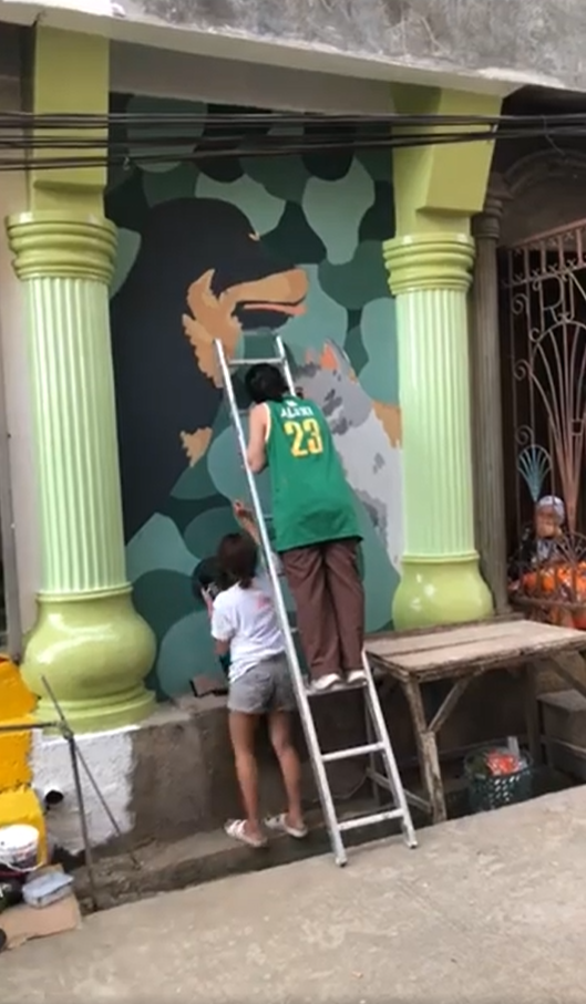 Fuzzy Hideout Mural in Progress