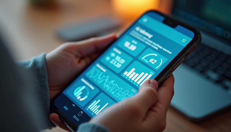 Close-up view of a smartphone displaying AI-powered marketing app interface