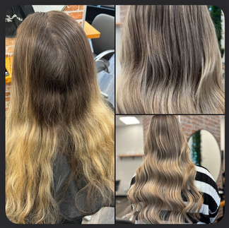 Full head of foils, toned with champagne and suede