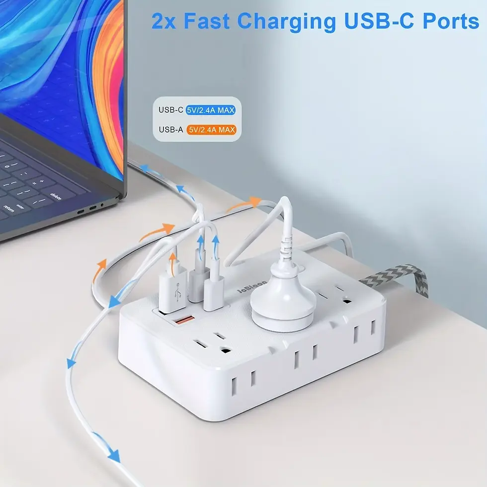 Thumbnail: US Plug AC Outlet Multiprise Power Strip Braided Extension Cord Smart Home