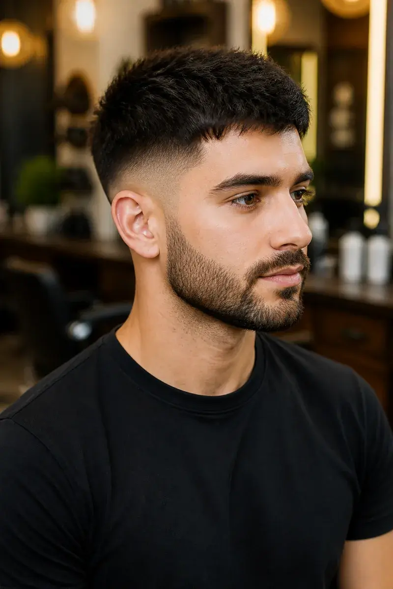 Man with a fade haircut at a Southwest Austin hair salon