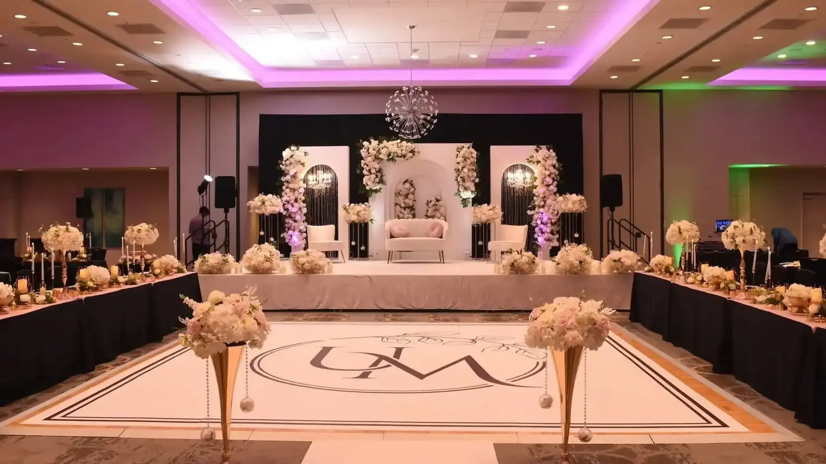 Luxury wedding reception decor by 7Elements at Marriott Carrollton Dallas-Fort Worth