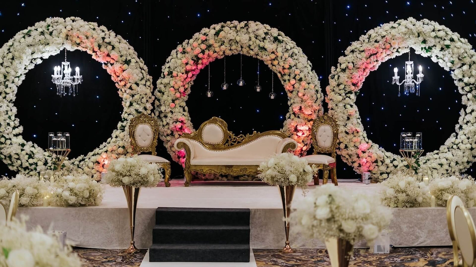 Elegant wedding stage with ivory florals Plano TX