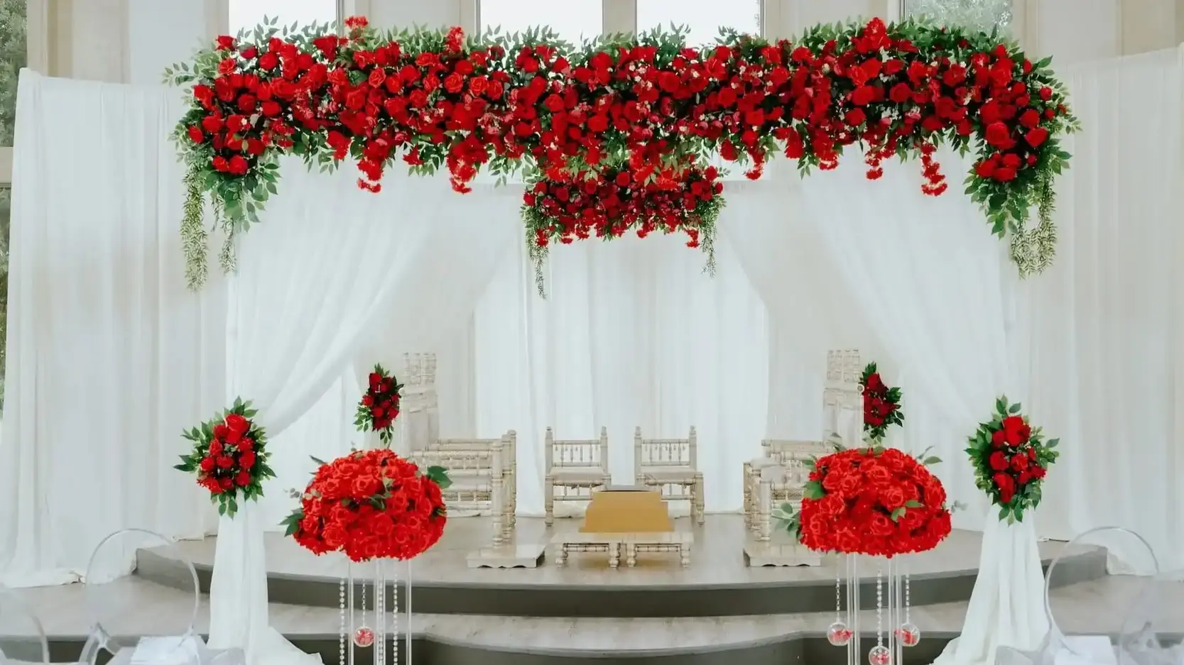 Indian wedding mandap decor by 7Elements at Knotting Hill Place near Dallas-Fort Worth
