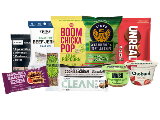 Berry parfaits, bananas, pre-portioned Protein bars, hard-boiled egg bites, Greek yogurt cups, and nut packetsacks