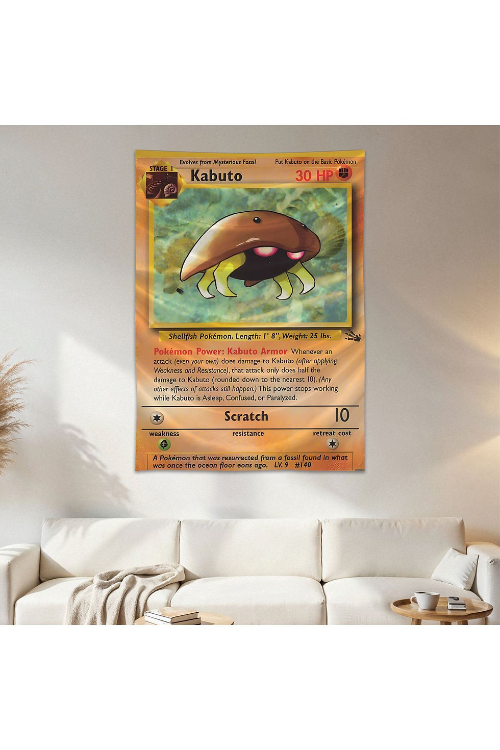 Kabuto Pokemon Kartı Duvar Örtüsü Duvar Halısı Birinci Kalite Saten Kumaş Poste