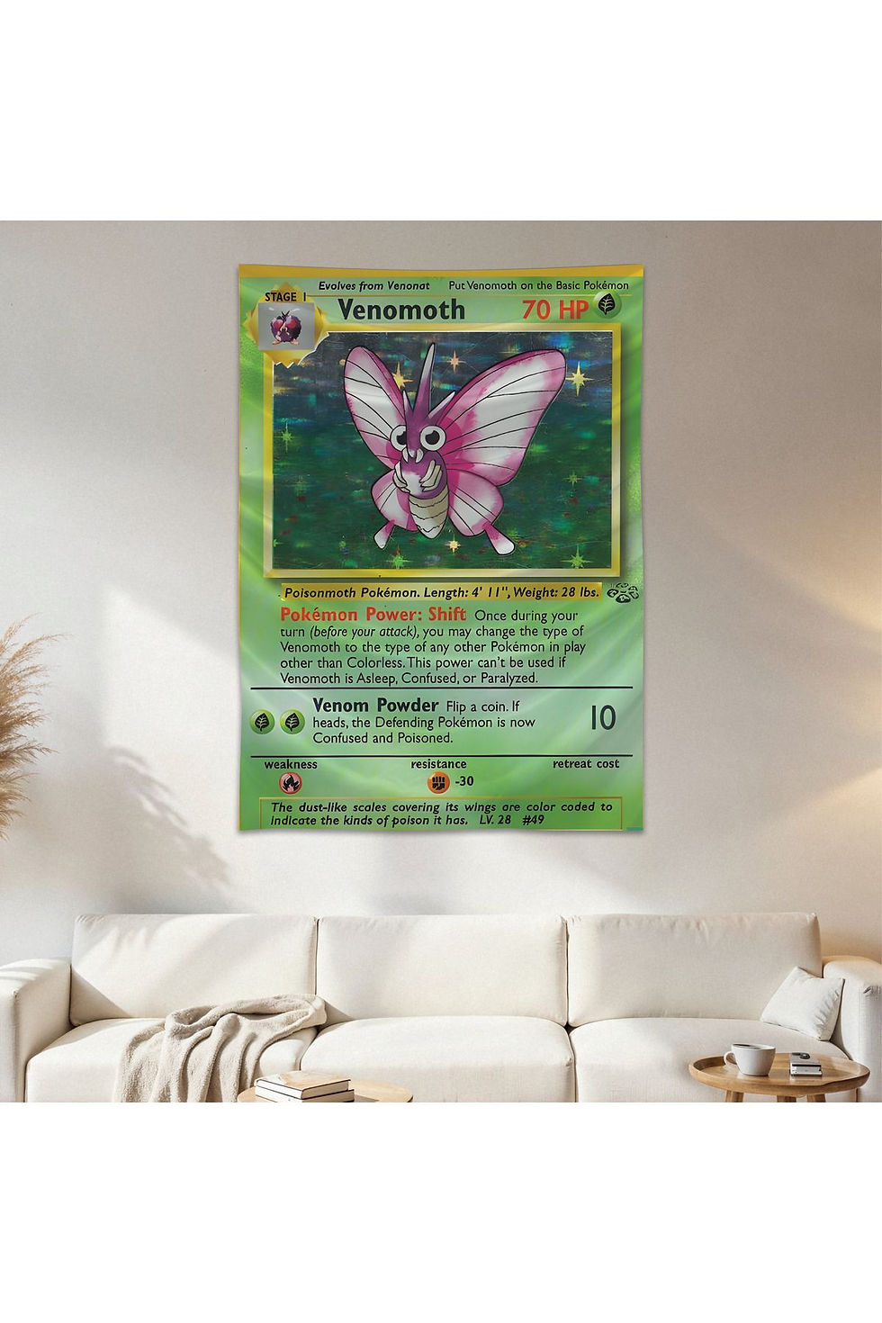 Venomoth Pokemon Kartı Duvar Örtüsü Duvar Halısı Birinci Kalite Saten Kumaş Pos