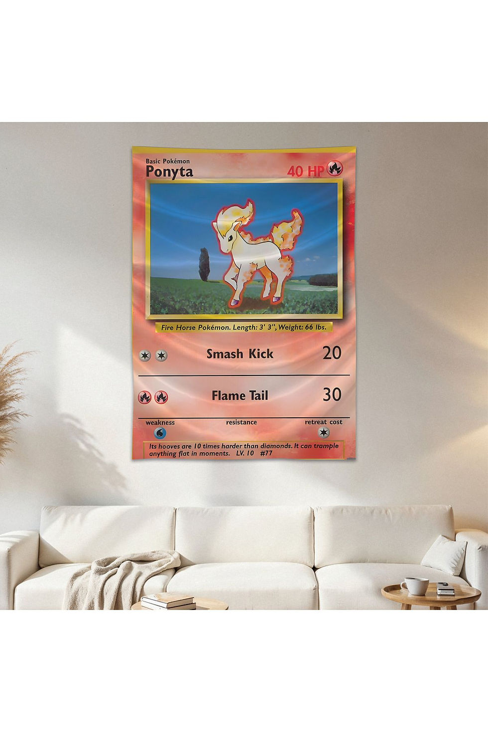 Ponyta Pokemon Kartı Duvar Örtüsü Duvar Halısı Birinci Kalite Saten Kumaş Poste