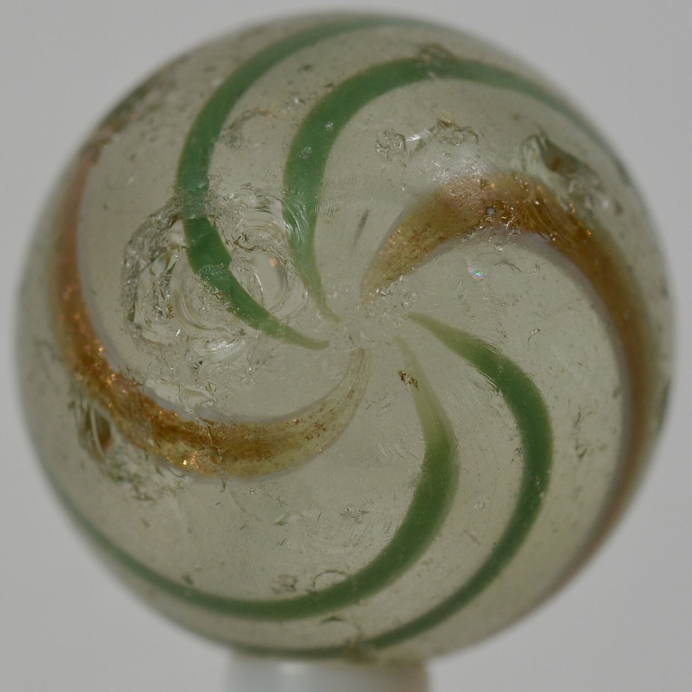 Thumbnail: Big Handmade Green Banded Lutz Marble, Shooter, 1 inch, Good+, Germany, S1268