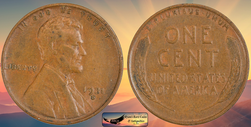 Thumbnail: 1931 D Lincoln Wheat Cent, Almost Uncirculated 55 Condition, Penny, RRCA, C8712
