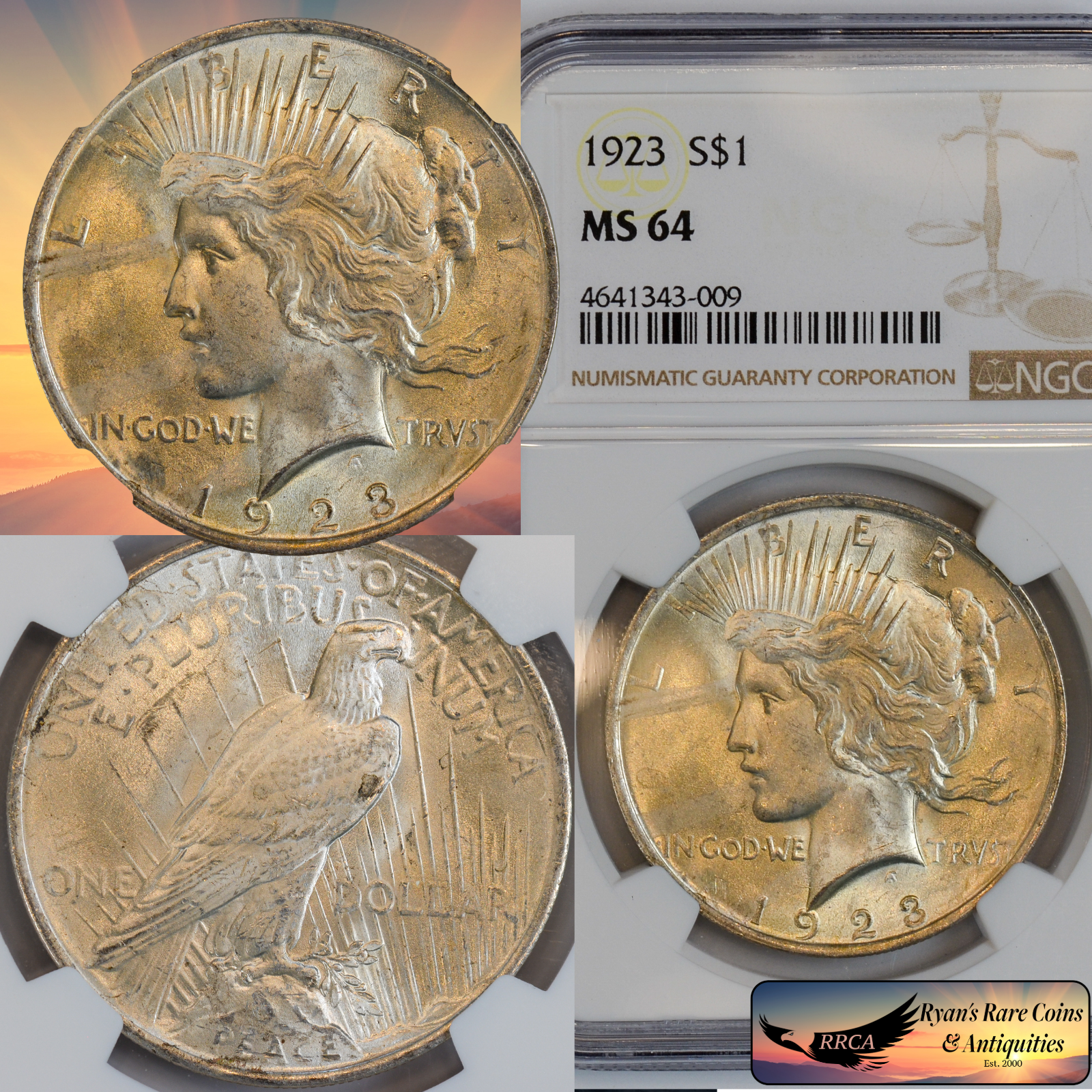 1923 Peace Silver Dollar NGC MS64, Brillian Uncirculated+ Condition, RRCA, C8536