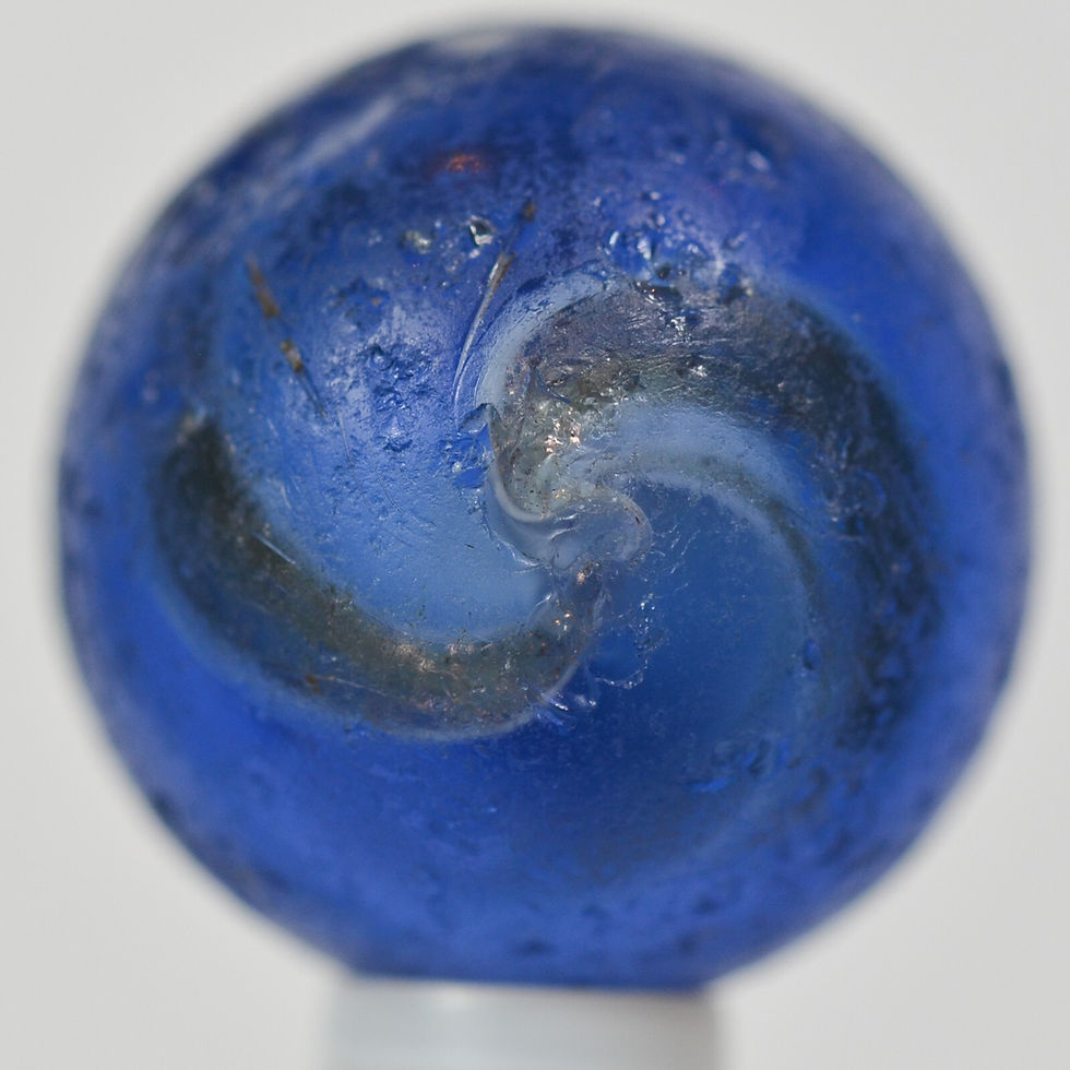 Thumbnail: Handmade White Ribbon Lutz Marble Blue Base 3/4 in, Collectible, Germany S1393