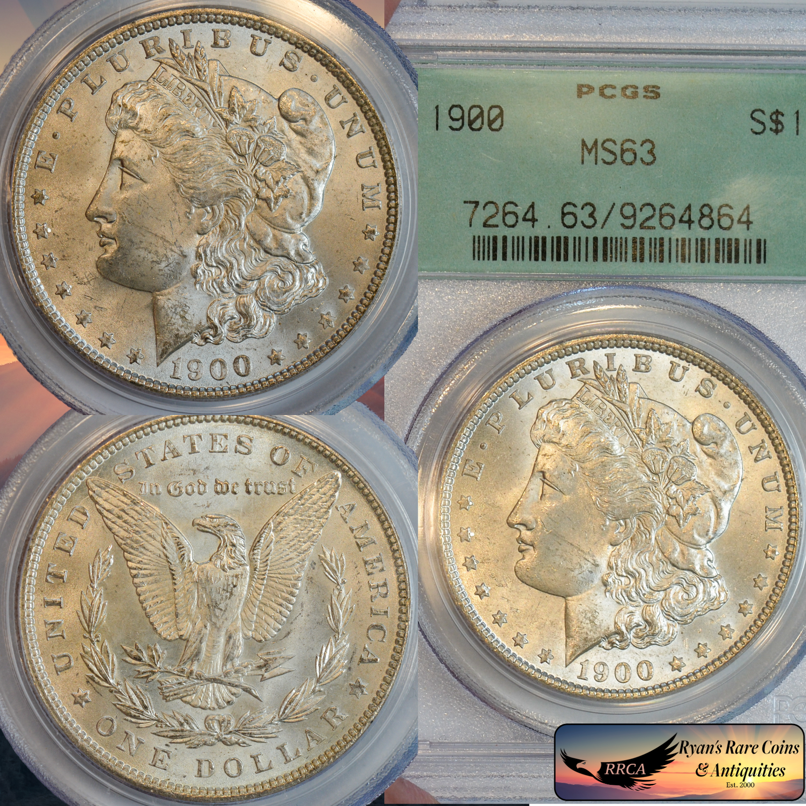 1900 Morgan Silver Dollar PCGS MS63, Brilliant Uncirculated, OGH Slab, PQ, C8551