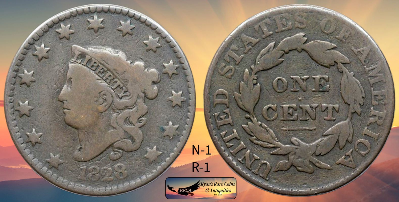 1828 Matron Head Large Cent, N-1, R-1, Very Good Condition, Early Copper, C8581