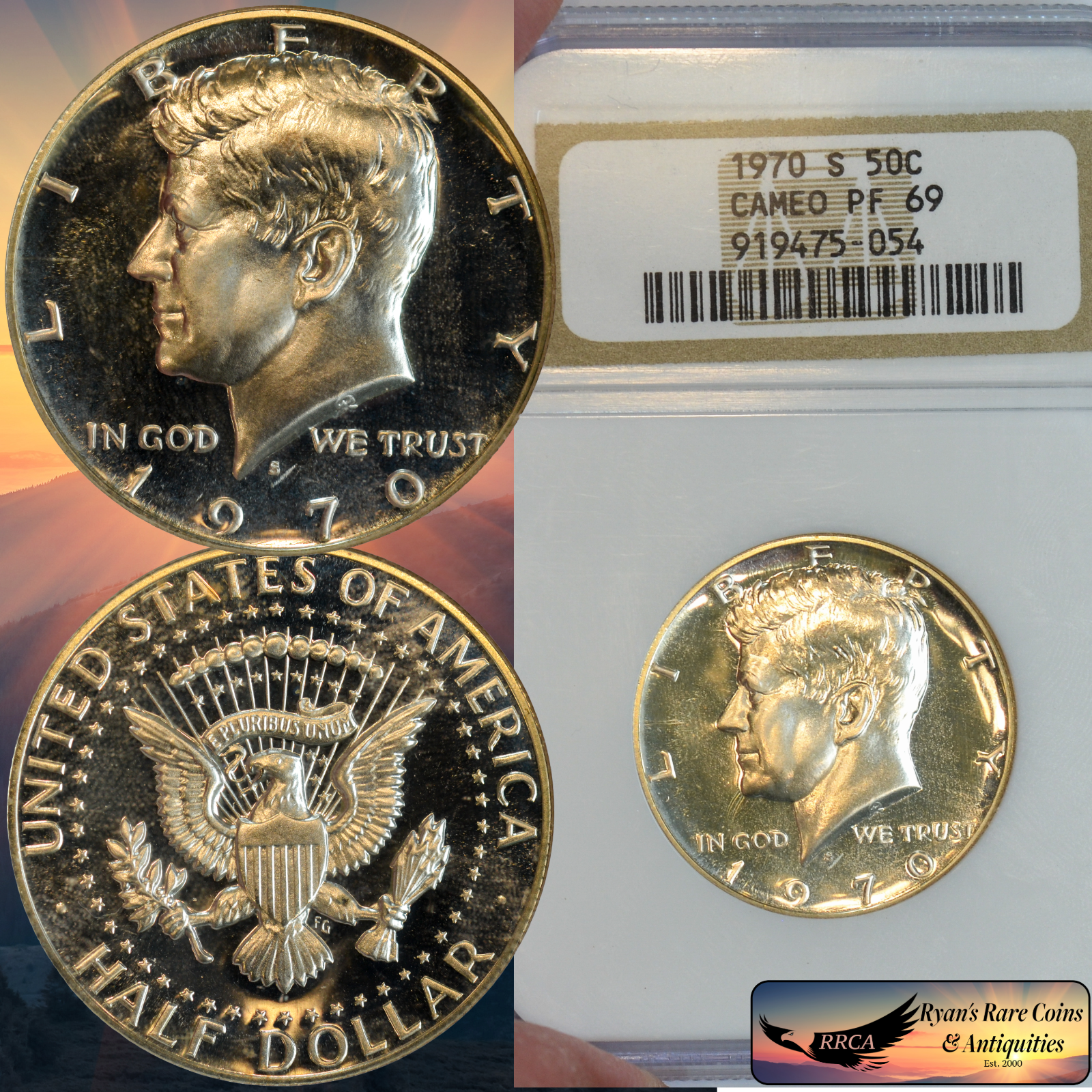 1970 S Kennedy Half Dollar, Cameo Proof, NGC PF69, Blazing White Mirrors, C8564
