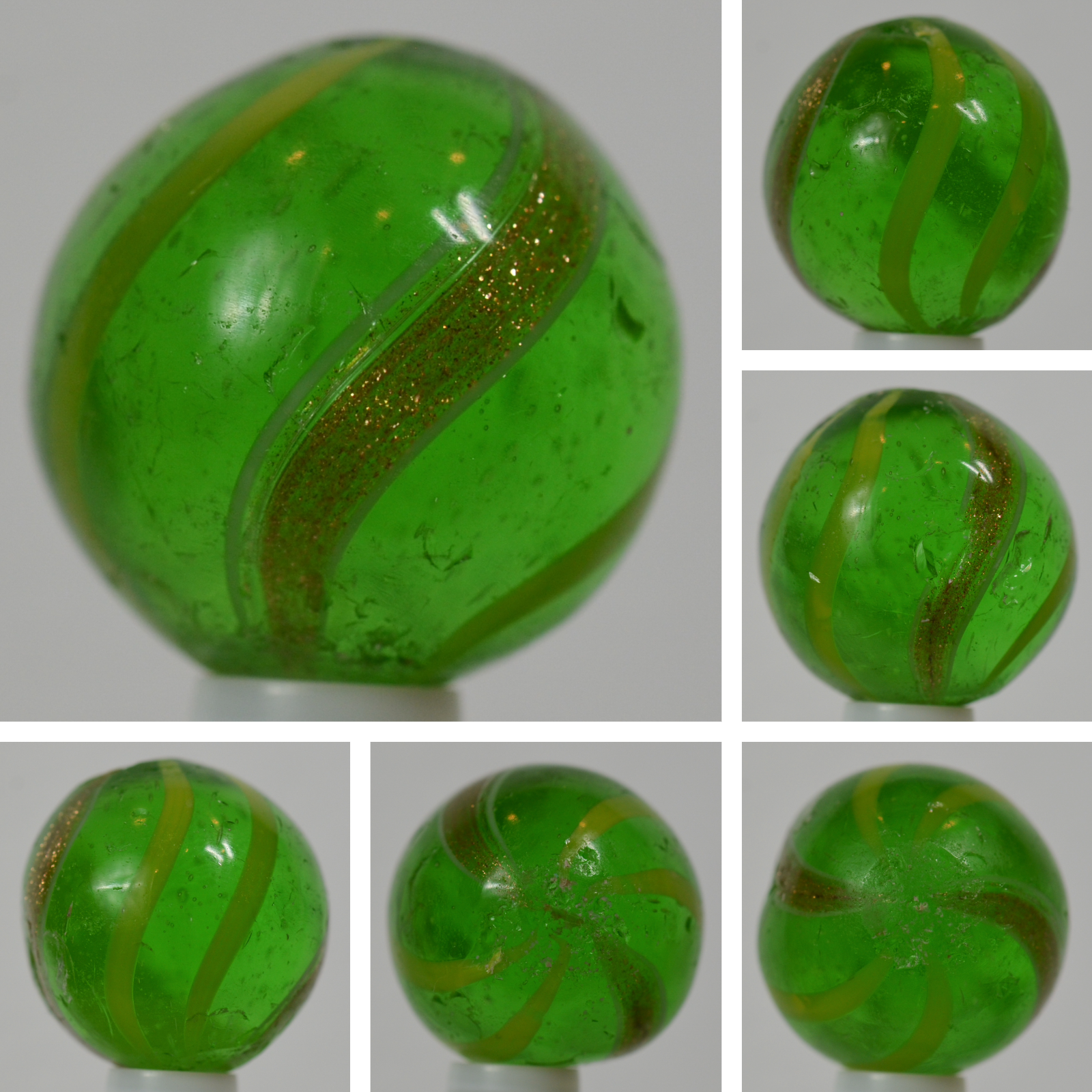 Handmade Banded Lutz Marble, Mint Green Glass 3/4 in, Near Mint, Polished, S1287