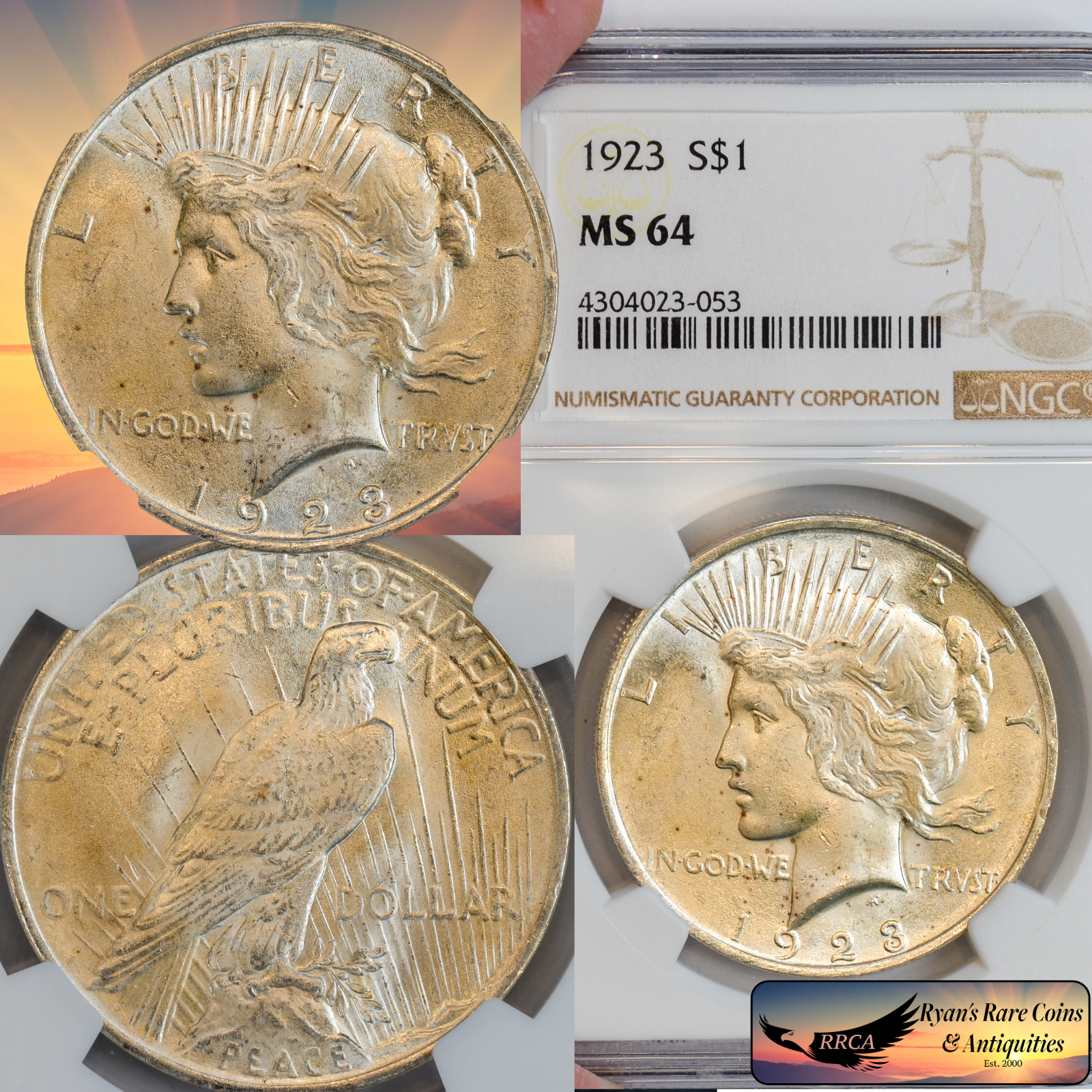 1923 Peace Silver Dollar NGC MS64, Brilliant Uncirculated+ Condition, RRCA C8537