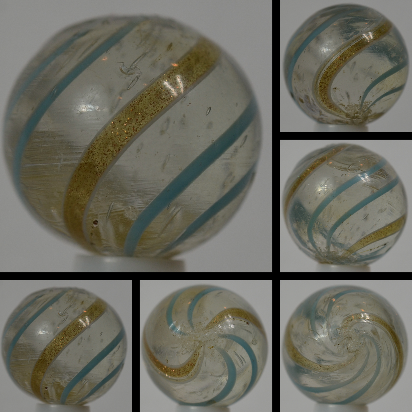 Handmade Aqua Banded Lutz Marble, 11/16 in, Near Mint+, Germany, 1860-1920 S1236