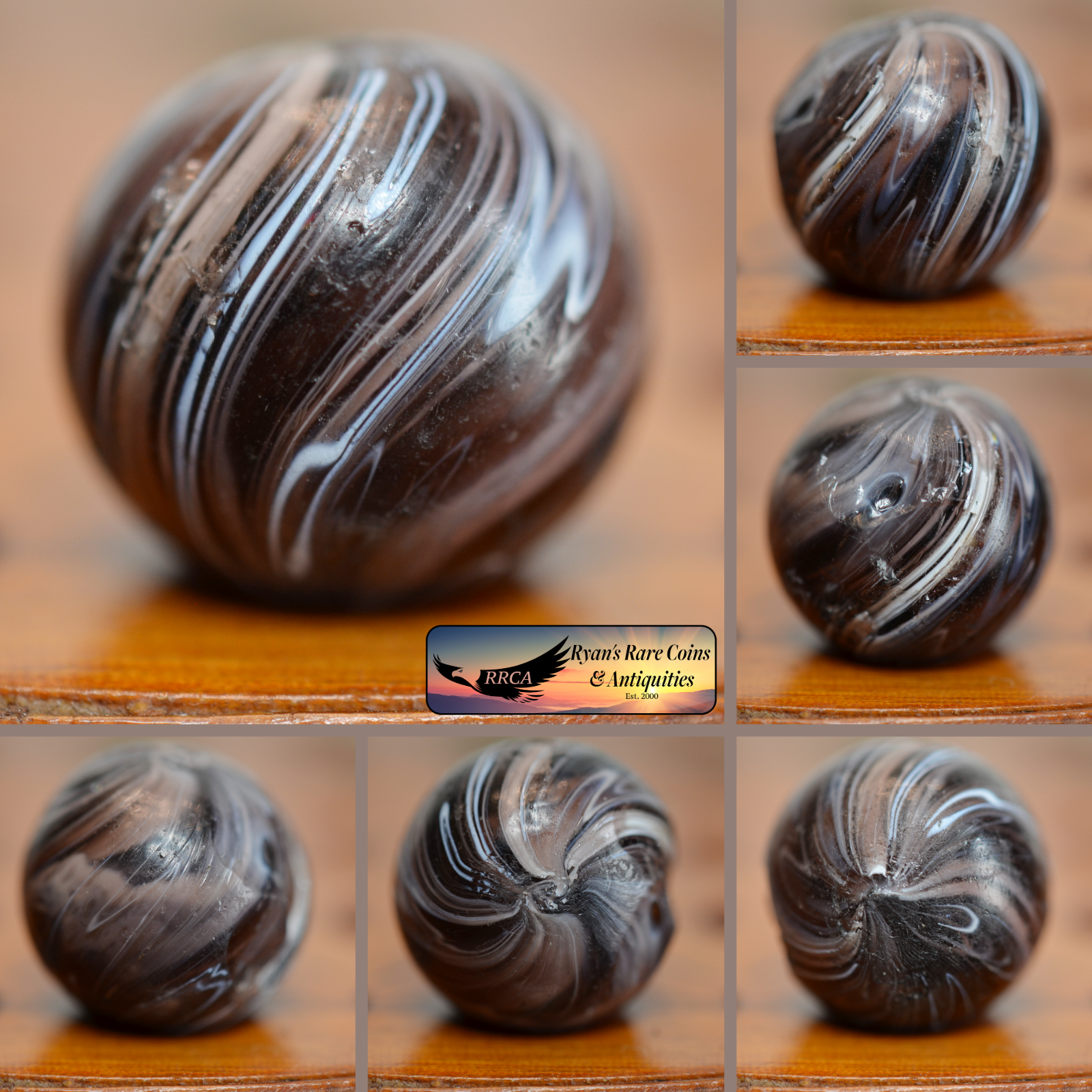 Handmade Purple Slag Marble, 3/4 in, 2 Pontils, Collectible, 1860-1920, S1552