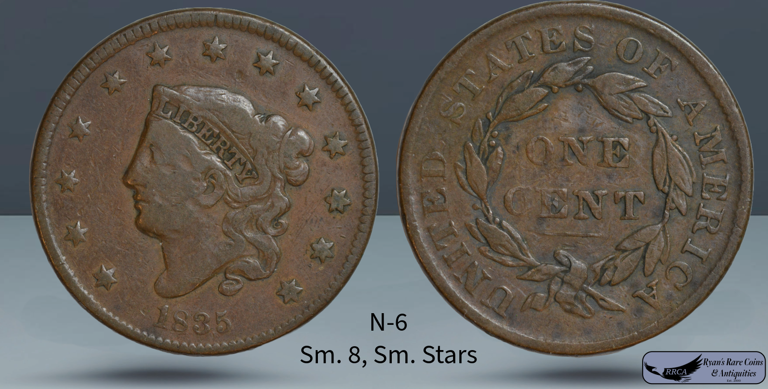 1835, N-6 Matron Head Large Cent, Small 8, Small Stars, Fine+ Condition, C8199