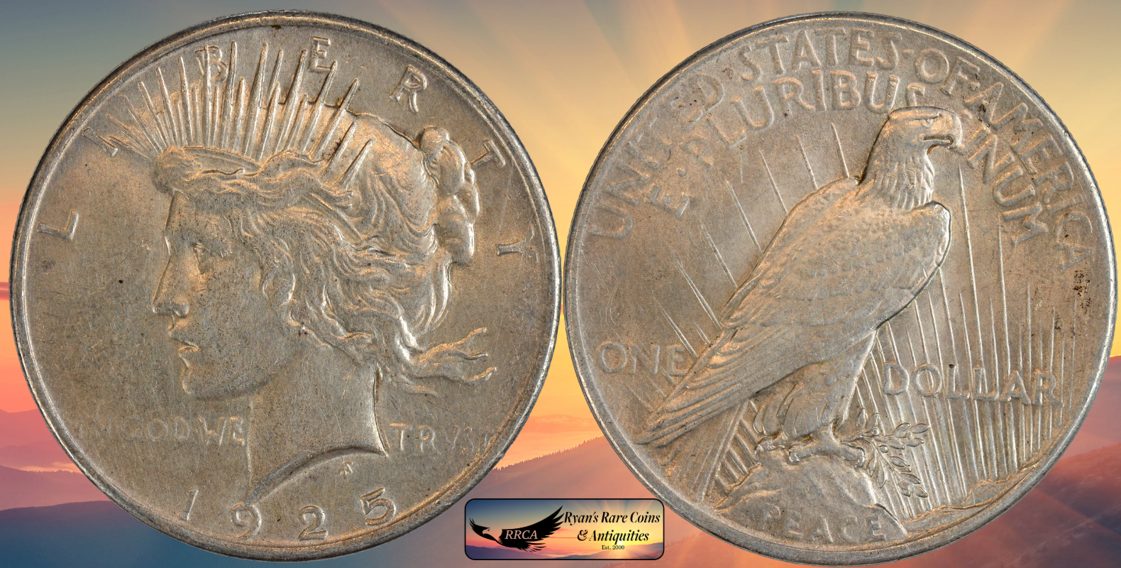 1925 Silver Peace Dollar, Almost Uncirculated Condition, Ryan's Rare Coins C8639