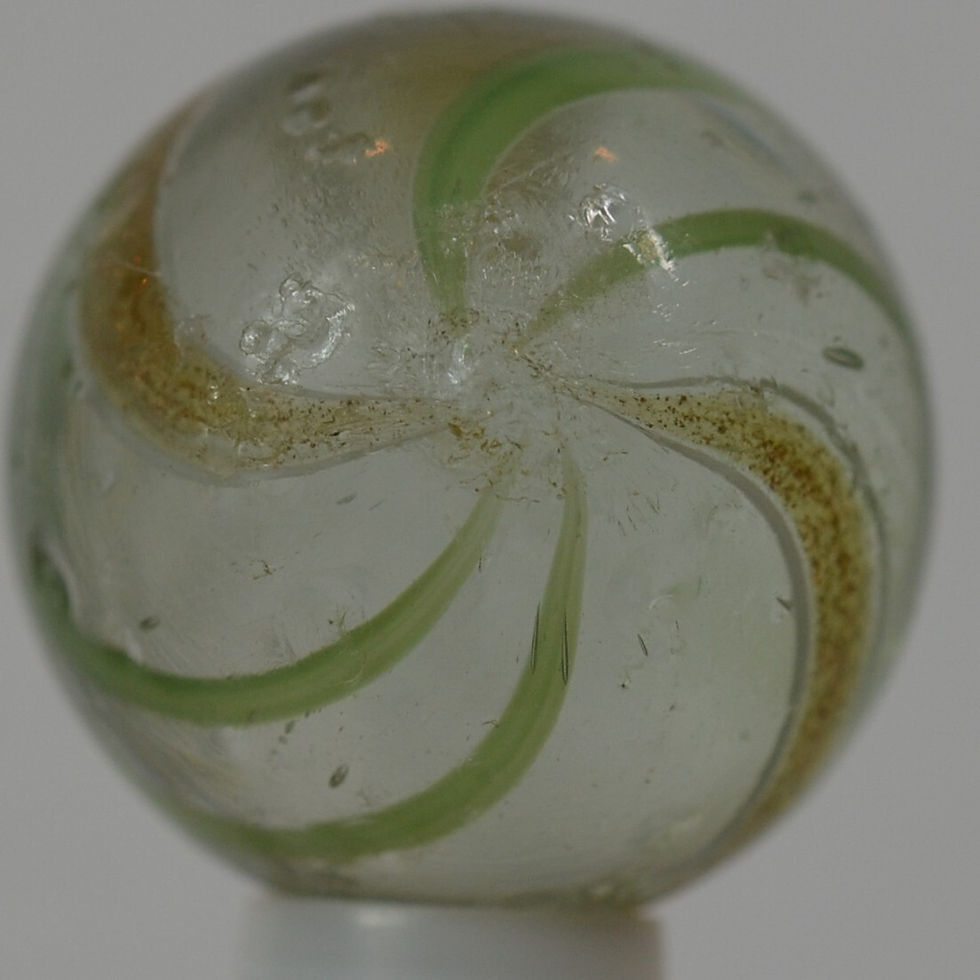 Thumbnail: Handmade Green Banded Lutz Marble 11/16 in, Good, Buffed Germany 1860-1920 S1235