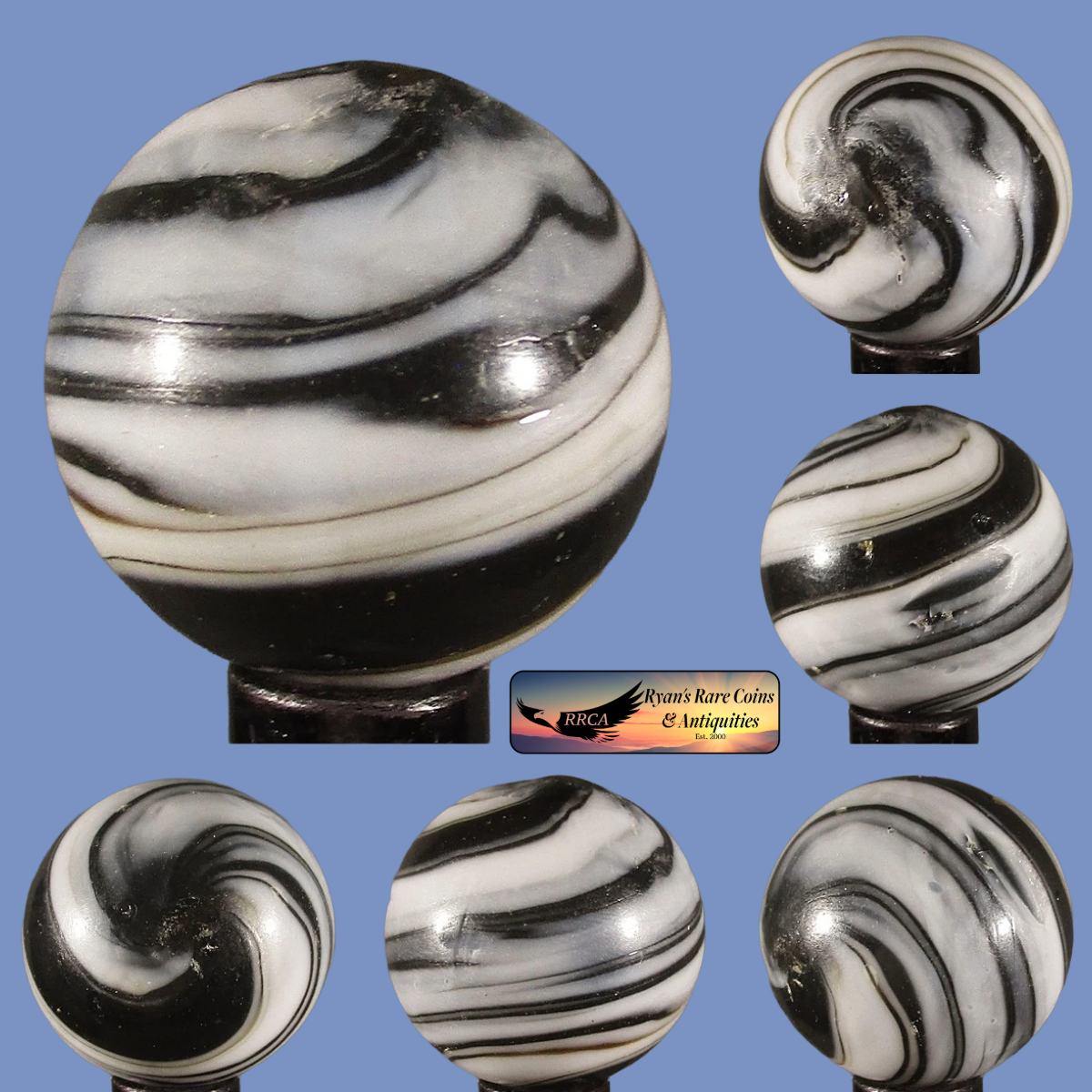 Handmade Slag Marble, 11/16 in, 2 Pontils, Near Mint, Germany, 1860-1920, S1568