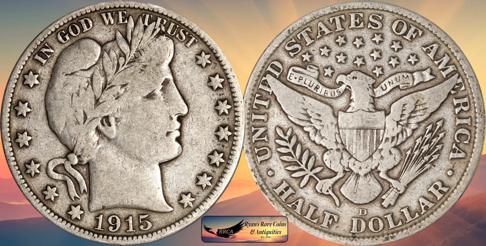 1915 D Barber Half Dollar, Fine+ Condition, Silver, Ryan's Rare Coins, C8577