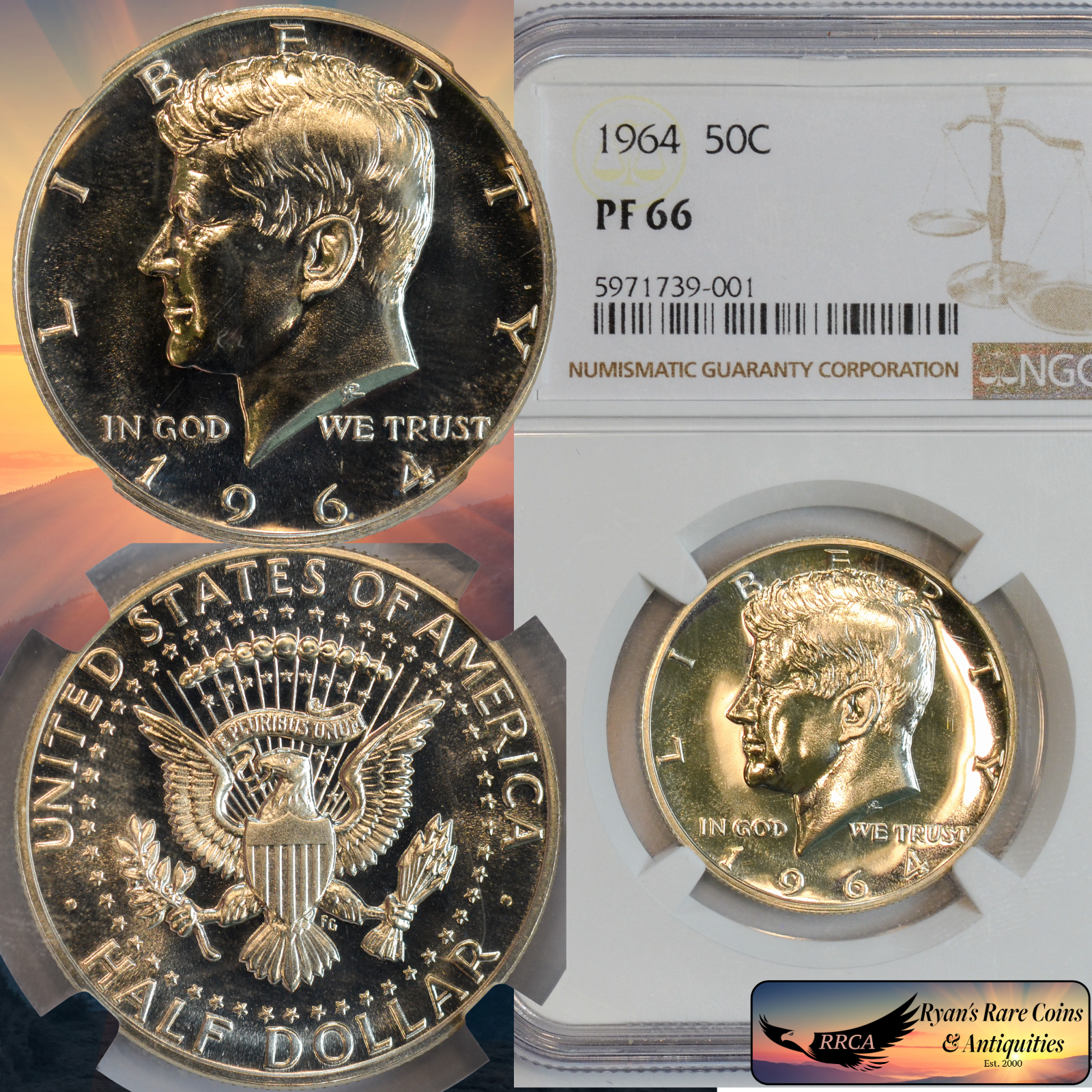 1964 Kennedy Half Dollar, NGC PF66, Proof Condition, Blazing White, RRCA, C8566