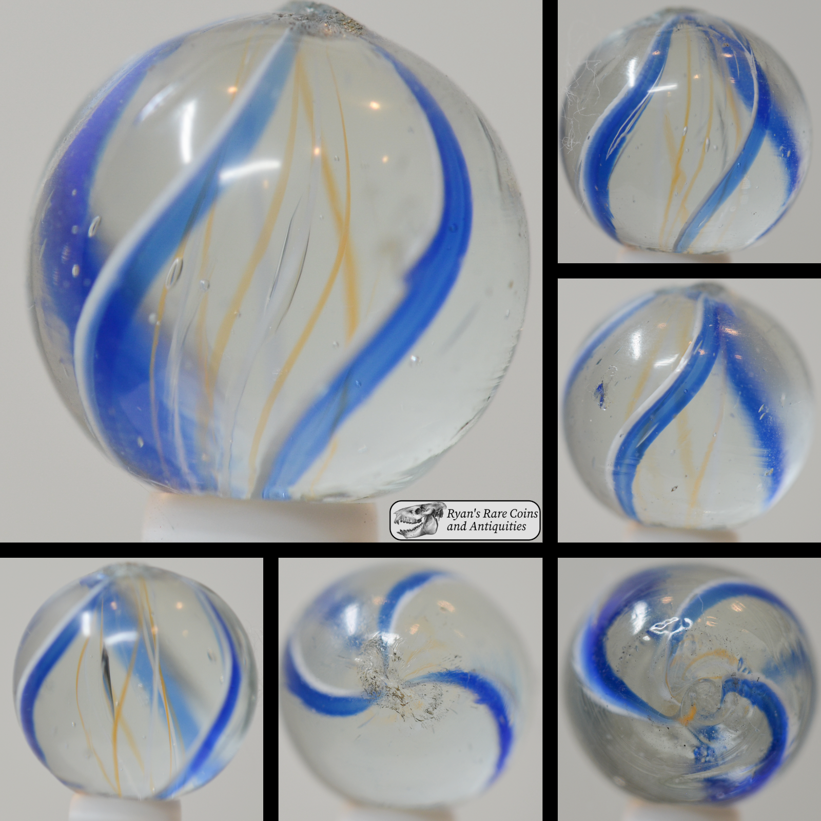 Handmade Orange & White Latticinio Swirl Marble, 11/16 inch, Near Mint+, S1465