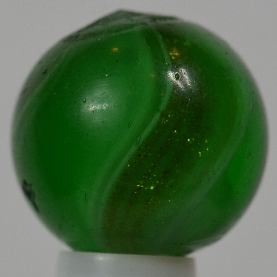 Thumbnail: Handmade White Ribbon Lutz Marble Green Base 19/32 in, N Mint Chip Germany S1319