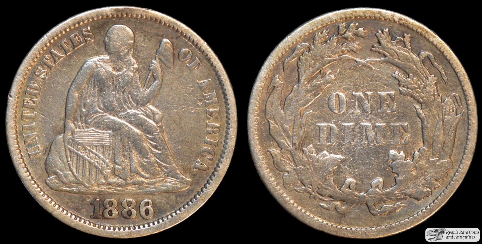 1886 Seated Liberty Dime, Extremely Fine+ Condition, Silver, Free Ship C4942