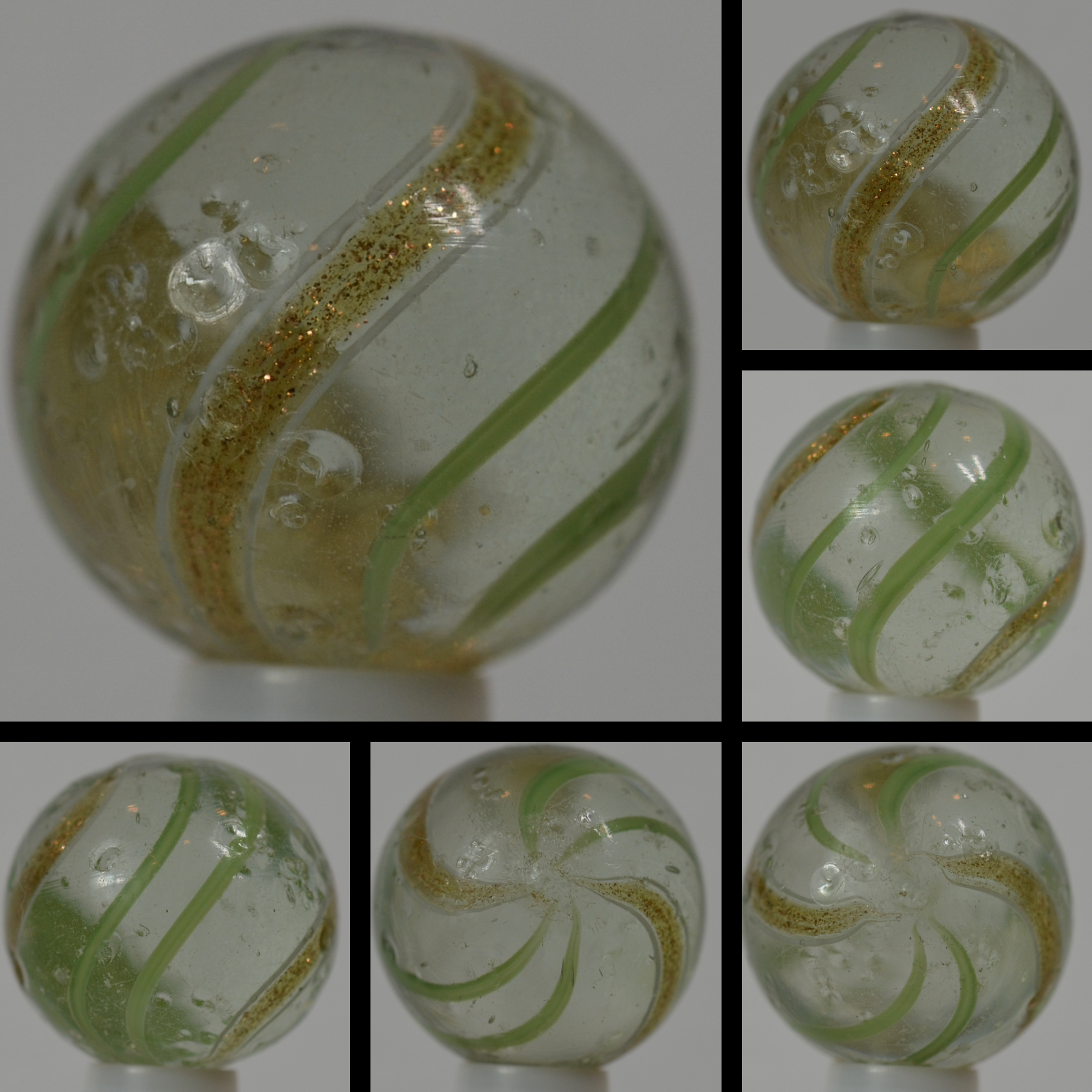 Handmade Green Banded Lutz Marble 11/16 in, Good, Buffed Germany 1860-1920 S1235