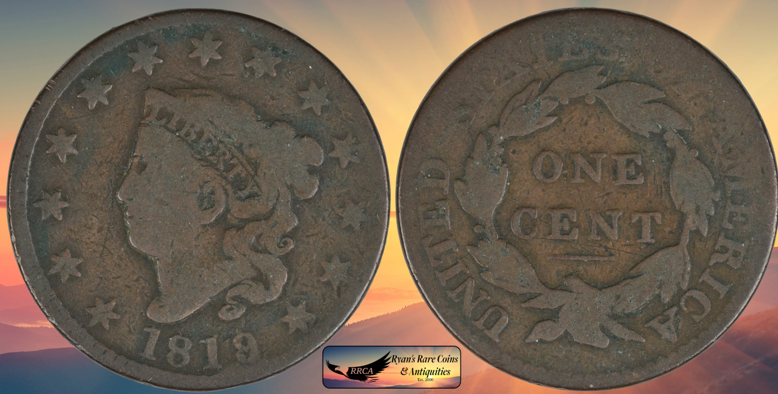 1819/18 Overdate Matron Head Large Cent, Good+ Condition, N-1, Copper, C8516