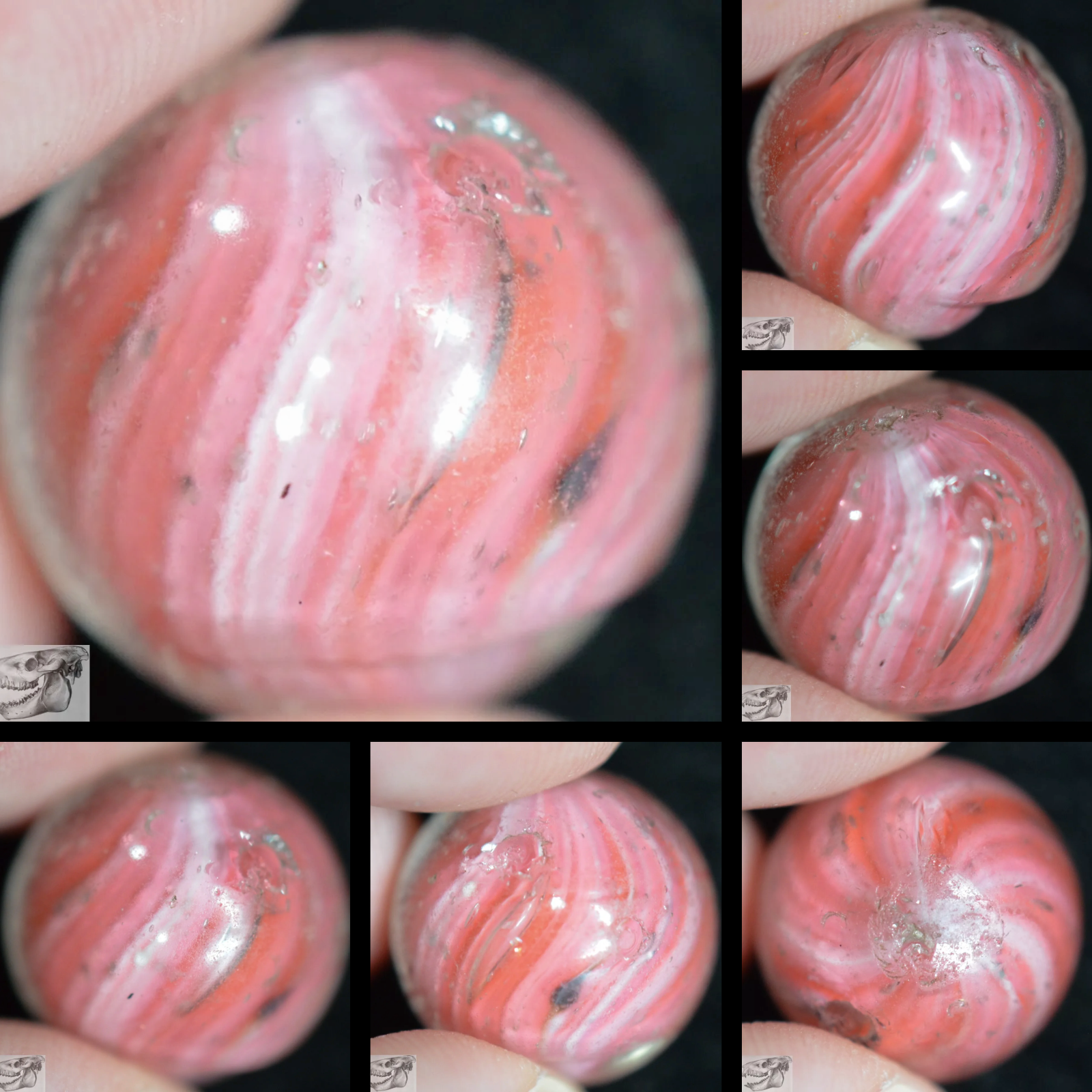 Handmade Pink Mica Onionskin Marble, 11/16 in, Good+, 1860-1920, Germany, S879