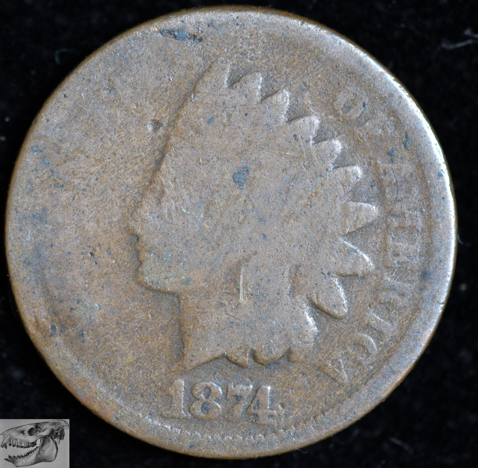 1874 Indian Head Cent, About Good+ to Good Condition, Free Shipping C6435