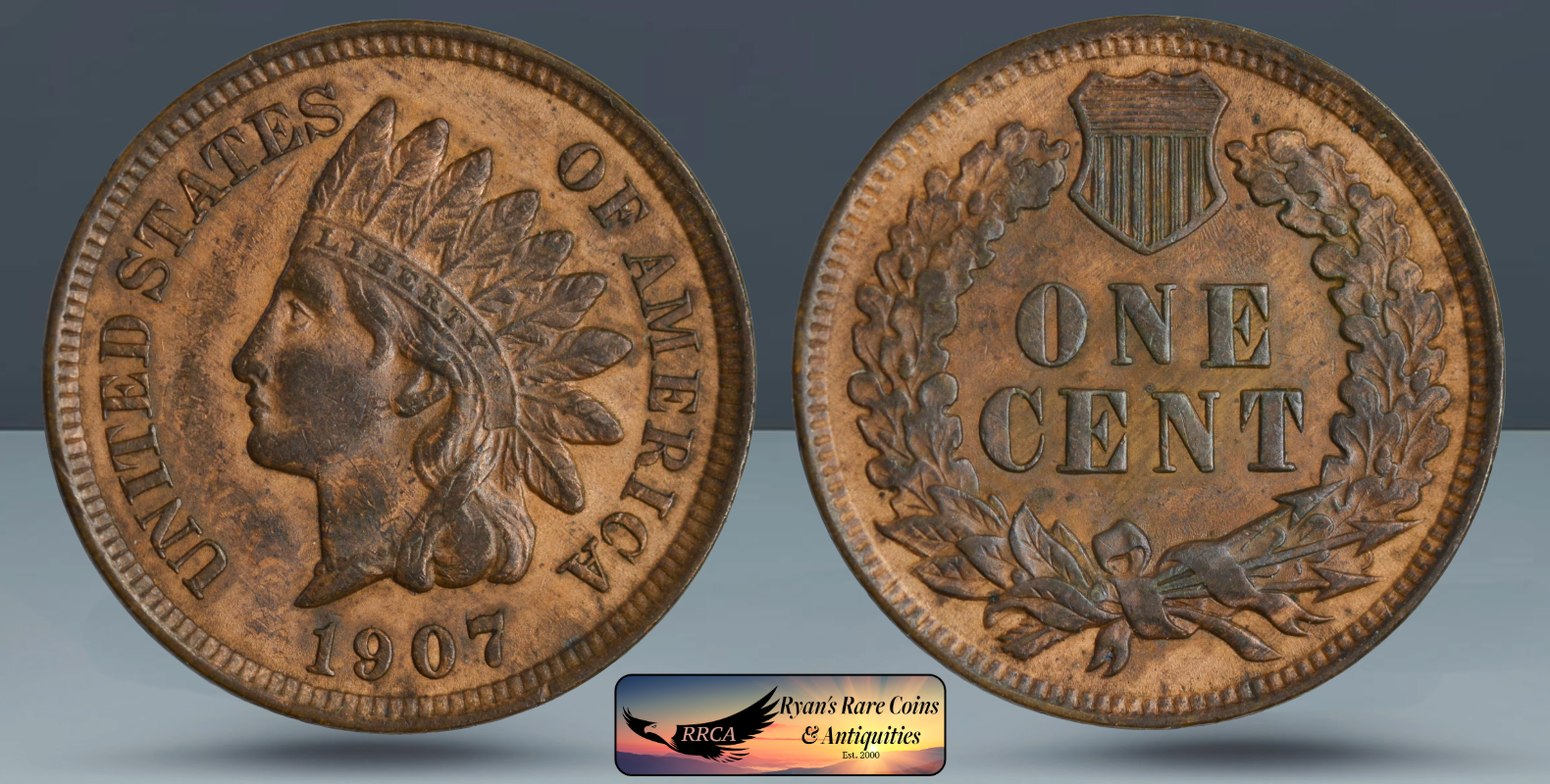 1907 Indian Head Cent, Penny, Brilliant Uncirculated, Red Brown, RB, C8475