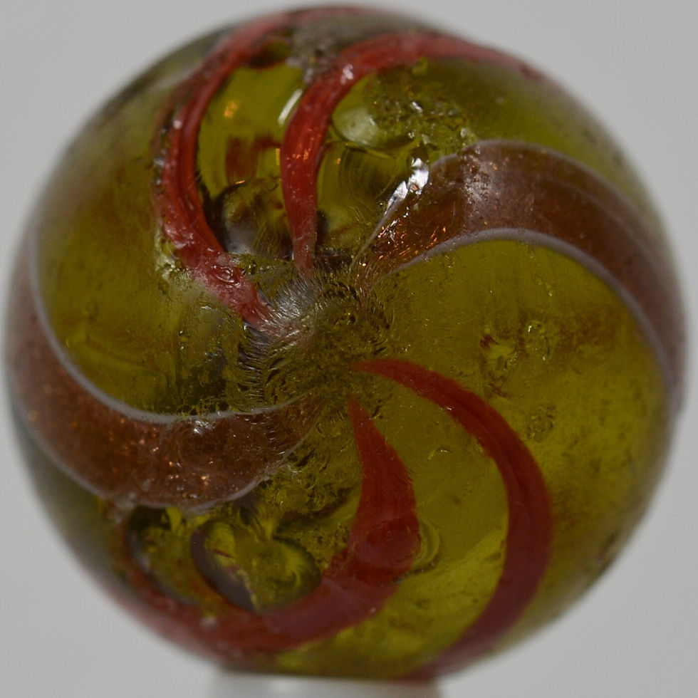 Thumbnail: Big Handmade Banded Lutz Marble, Amber Base Glass, 29/32 in, Good, Germany S1259