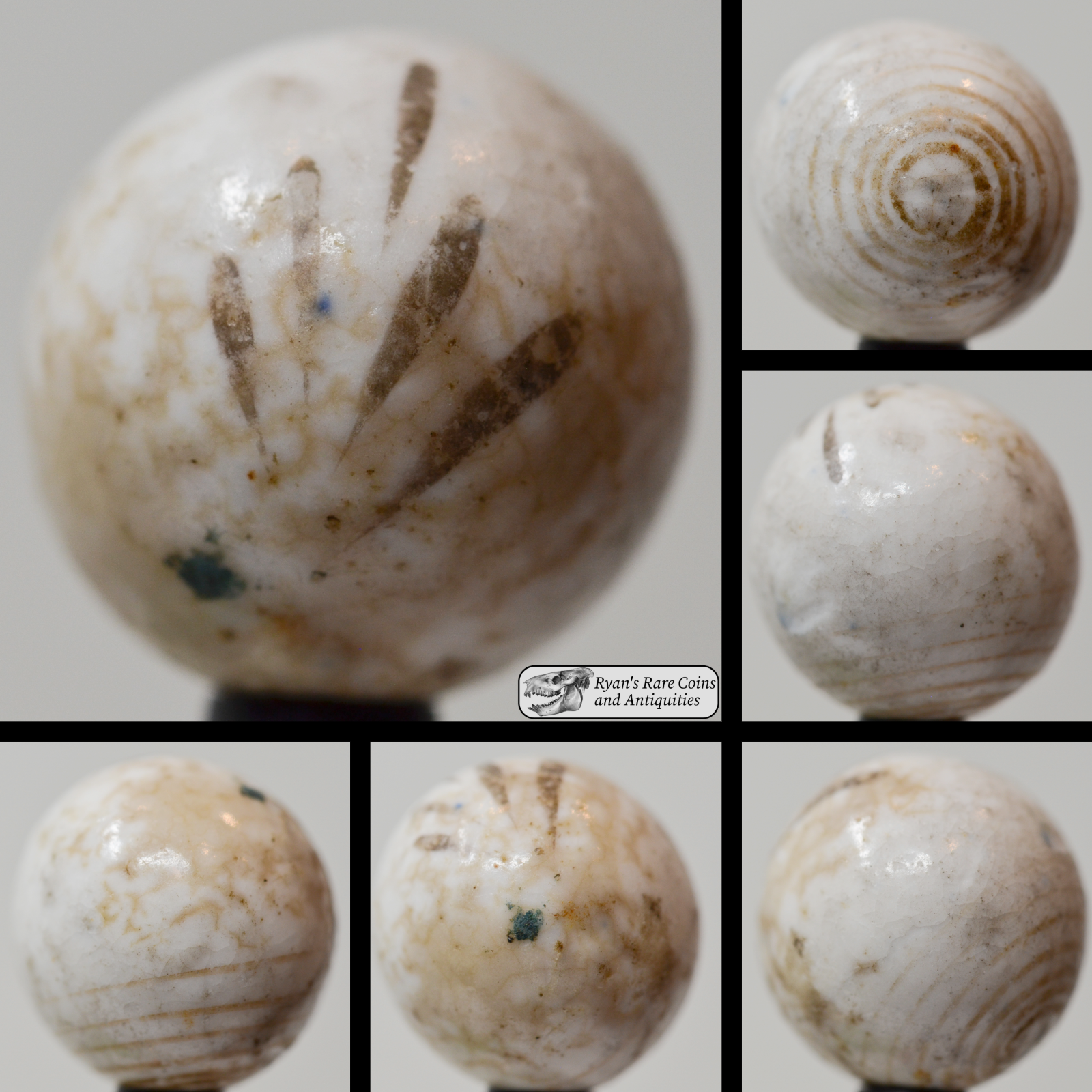 Handmade Crow's Feet or Floral Helix Glazed China Marble, 9/10in, Germany, S1484