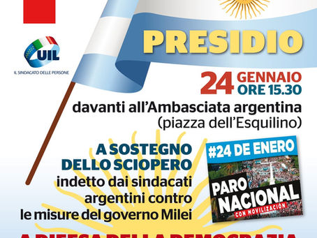 MANIFESTACIÓN SOLIDARIA DE CGIL Y UIL FRENTE A LA EMBAJADA ARGENTINA