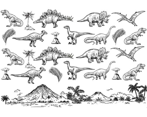 DINOSAURS Underglaze Tranfer 19 x 13 inch Black | Nu Ceramics