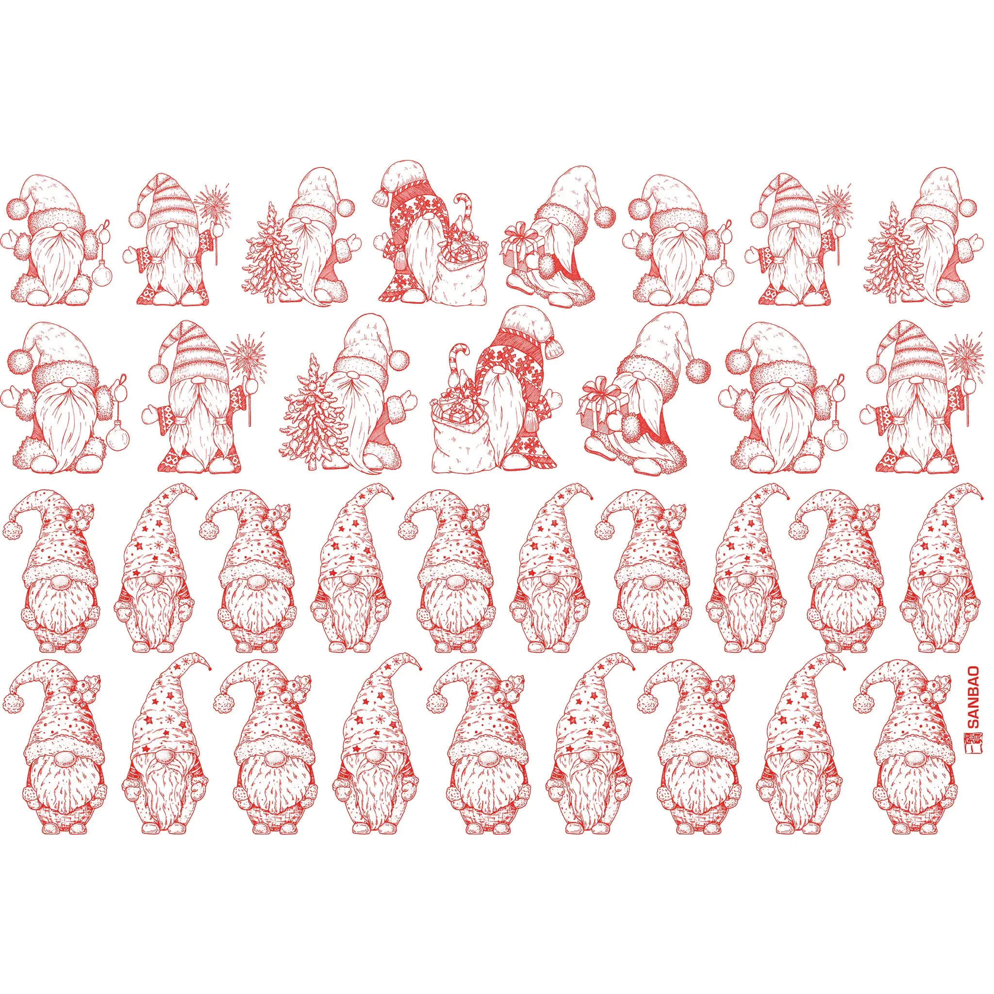 GNOMES Underglaze Tranfer 19 x 13 inch RED
