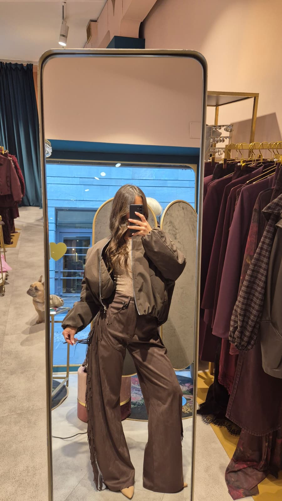 Miniatura: Pantalone a palazzo con frange in suede 