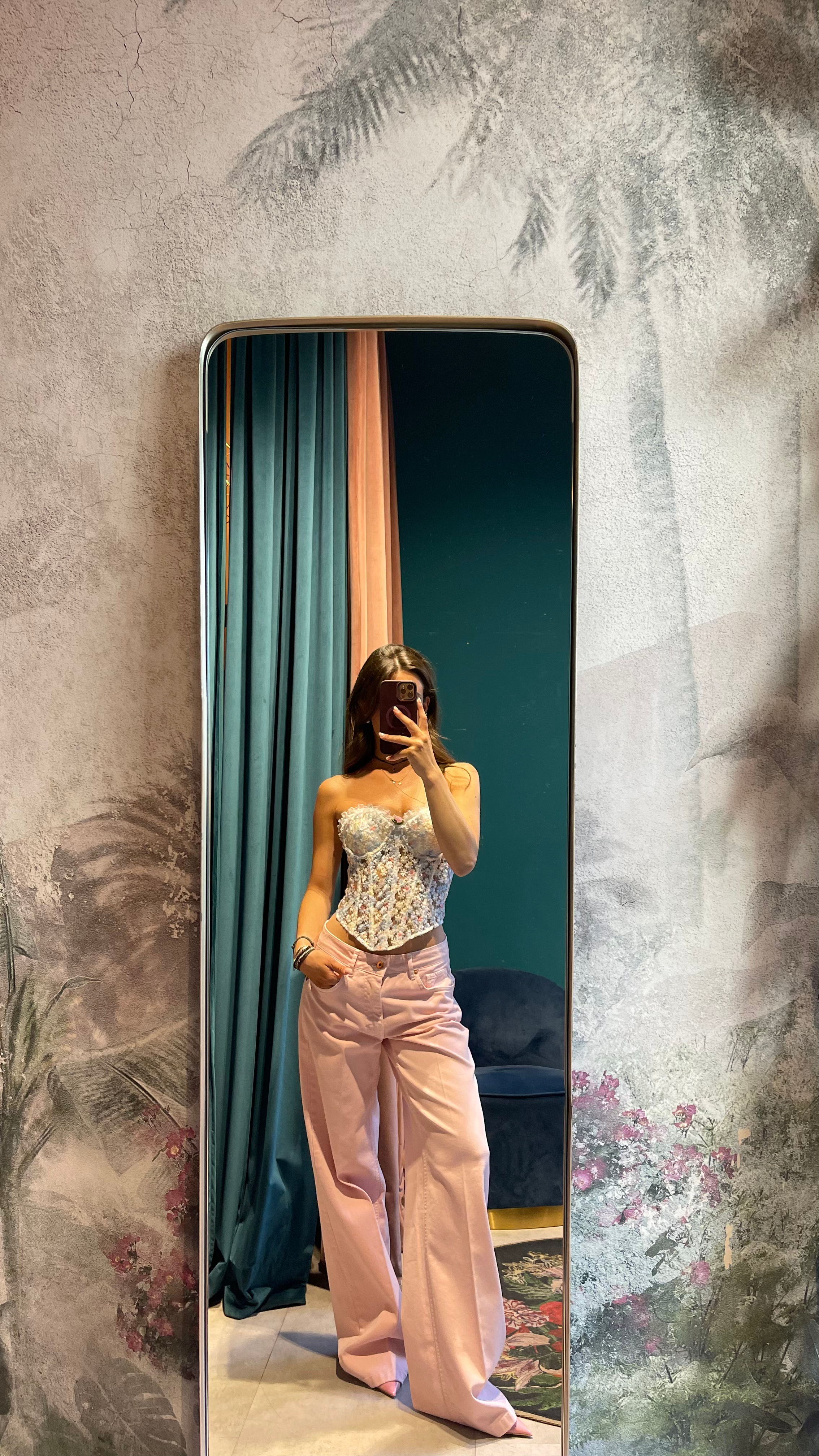 Jeans a palazzo elasticizzati rosa 