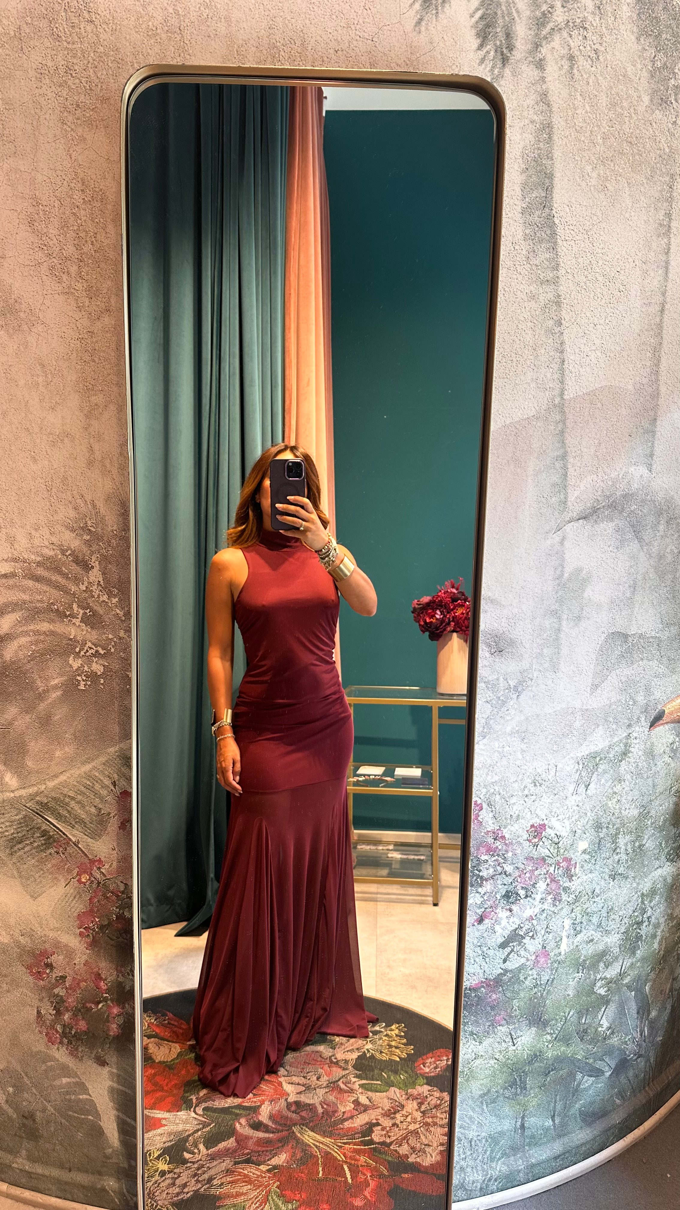 Abito lungo sbracciato microtulle collo alto