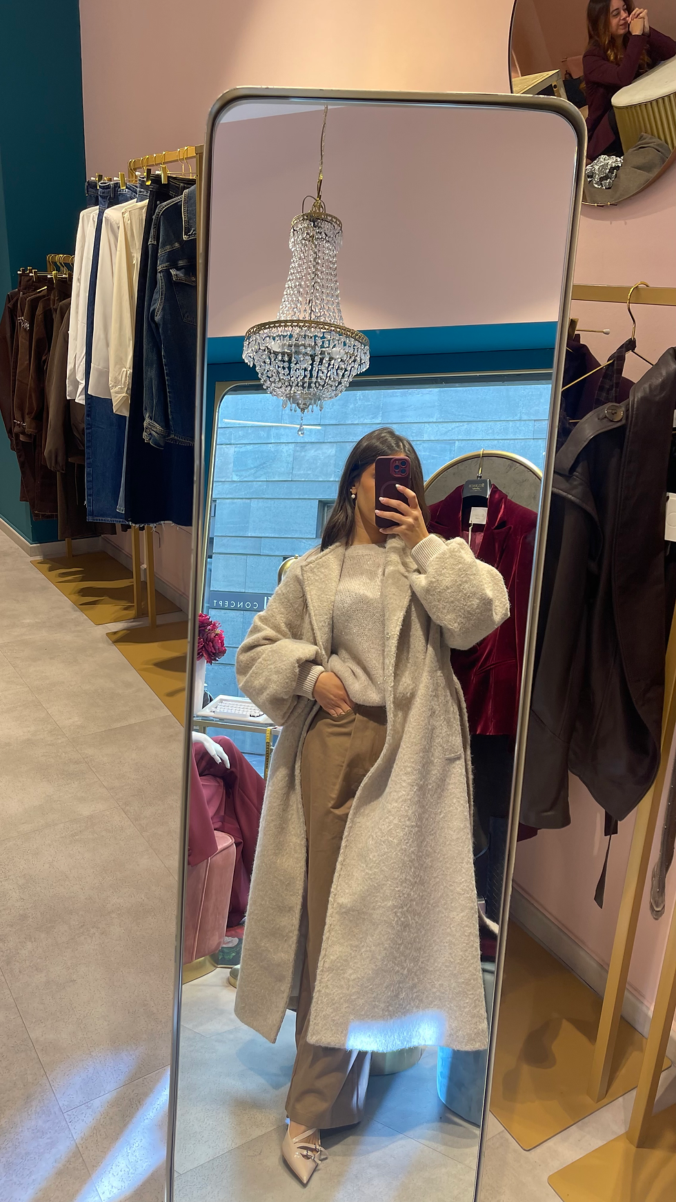Miniatura: Cappotto a vestaglia con manica a sbuffo effetto lana cotta
