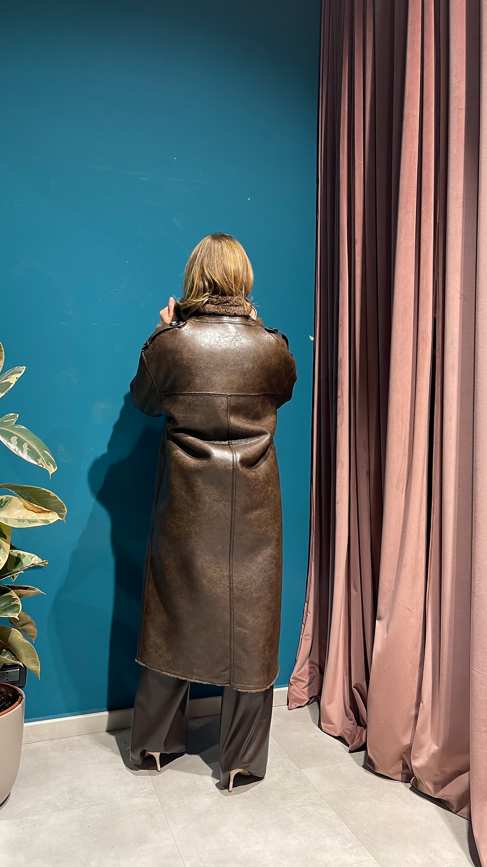 Miniatura: Ecomontone a capotto doppietto pelle used interno teddy 